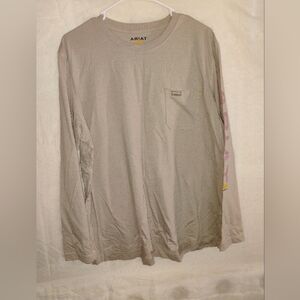 2XL Ariat Beige Long Sleeve T-Shirt Tee Shirt with Pocket